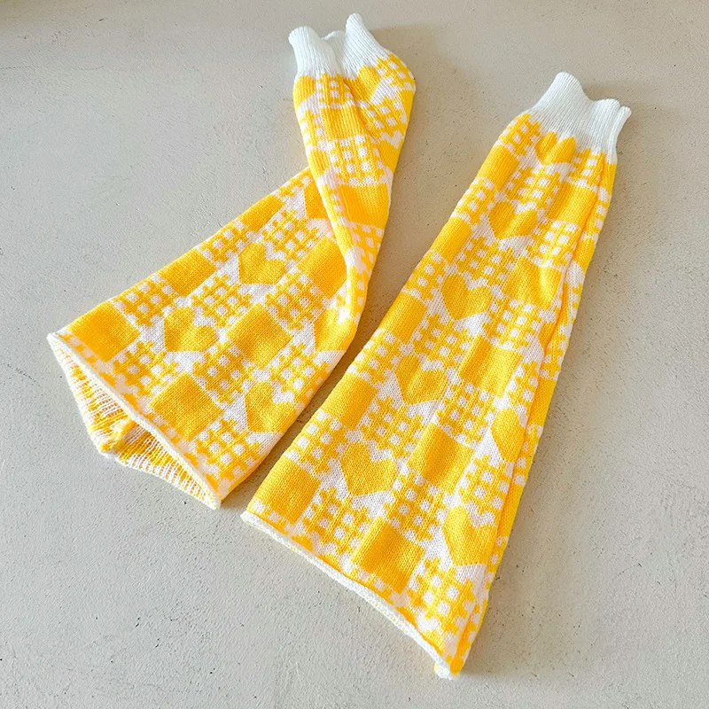 New Y2K Kawaii Leg Warmers Lolita Gothic Punk Stacked Socks Cute Block Heart Pattern JK School Harajuku Streetwear Aesthetic​