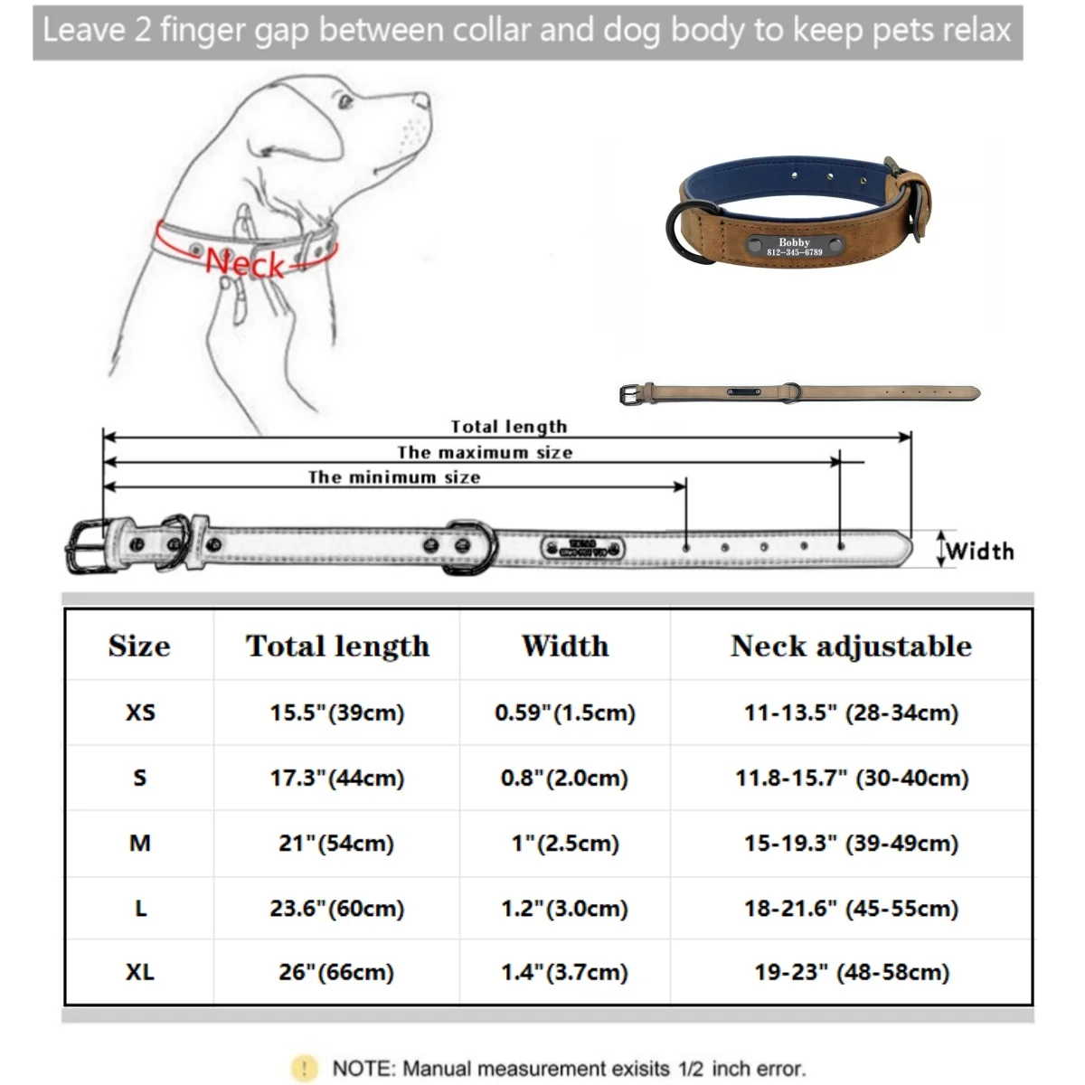 Collar personalizado de cuero para perro – Varias tallas - imagen 5