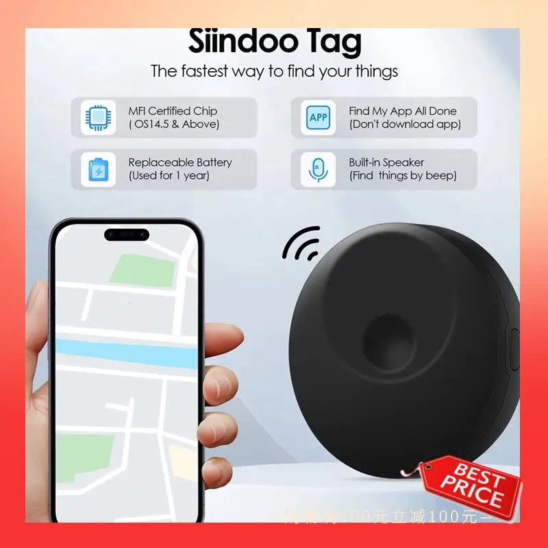 

Bluetooth-трекер ABNR, поиск ключей работает с функцией Find My, свободное оповещение, сменная батарея, локатор идентификации для автомобильных сумок