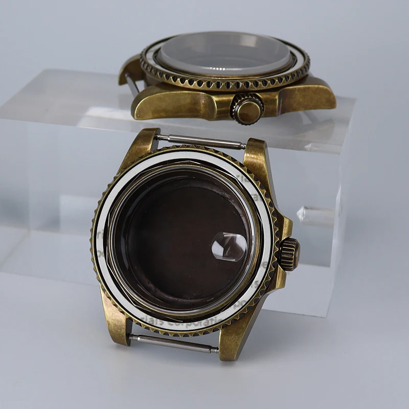 Bronze retro 40mm Luxury Watch Case Sapphire Glass For NH35 NH36 NH34 NH38 4R36 Movement 28.5mm Dial Sub GMT Case Repair Parts