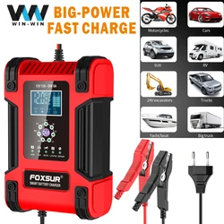 Smart Car Battery Charger 12V 24V LCD Display Motorcycle 7 Stage Automatic Charger AGM Deep Cycle GEL Wet Dry Lead-Acid Charger