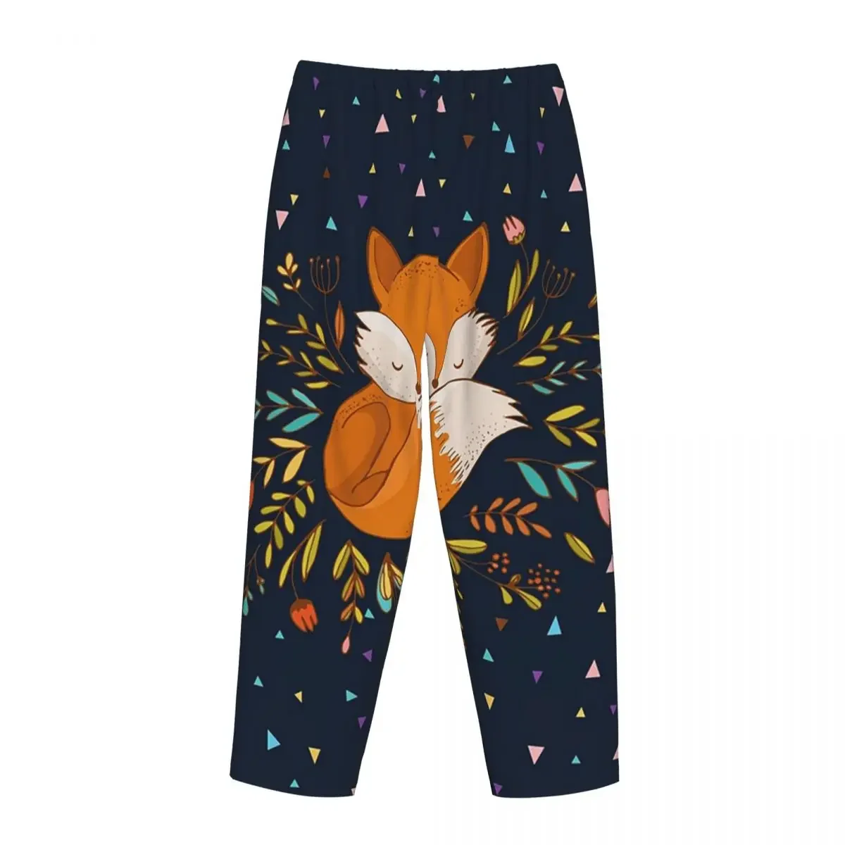 Custom Cute Fox Flowers And Triangles Women Pajama Pants Lounge Sleep Sleepwear Bottoms with Pockets