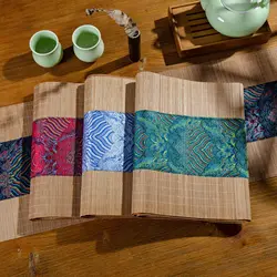 Classical Embroidery Bamboo Tea Mat Natural Tablecloth Table Runner Table Placemat Pad Home Cafe Restaurant Decoration