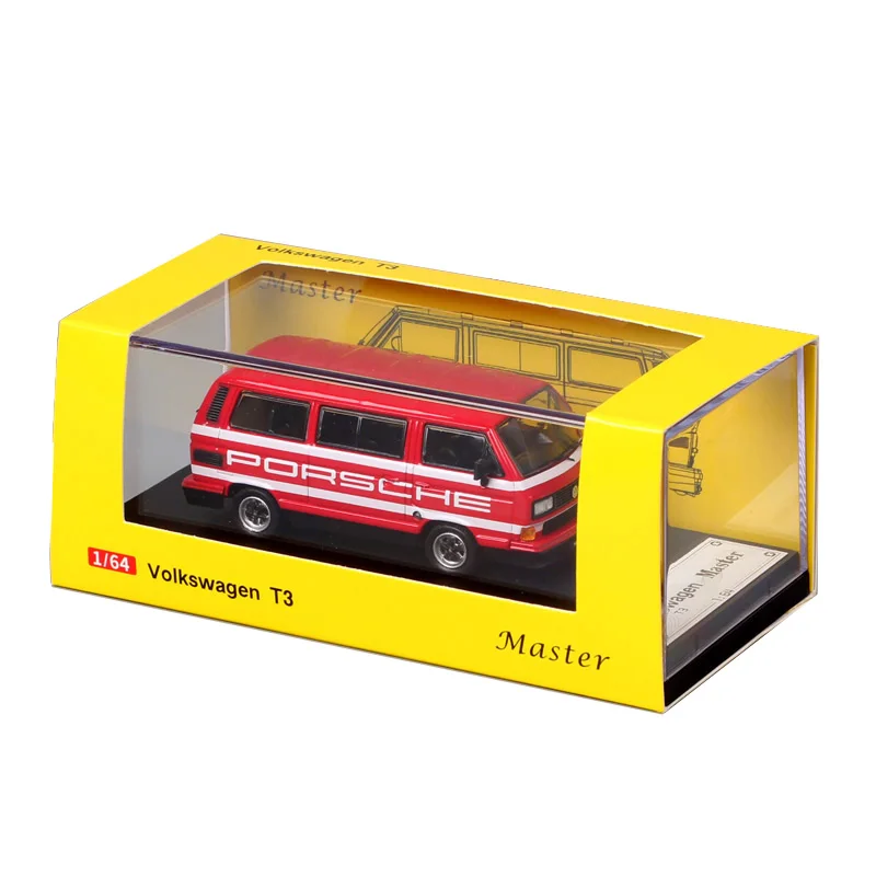 Master 1/64 Scale Retro VWประเภท2 T3 Multivan Bus Van Transporterรุ่นโลหะDiecasts & Toy Vehiclesรถสีแดงกล่องอะคริลิค