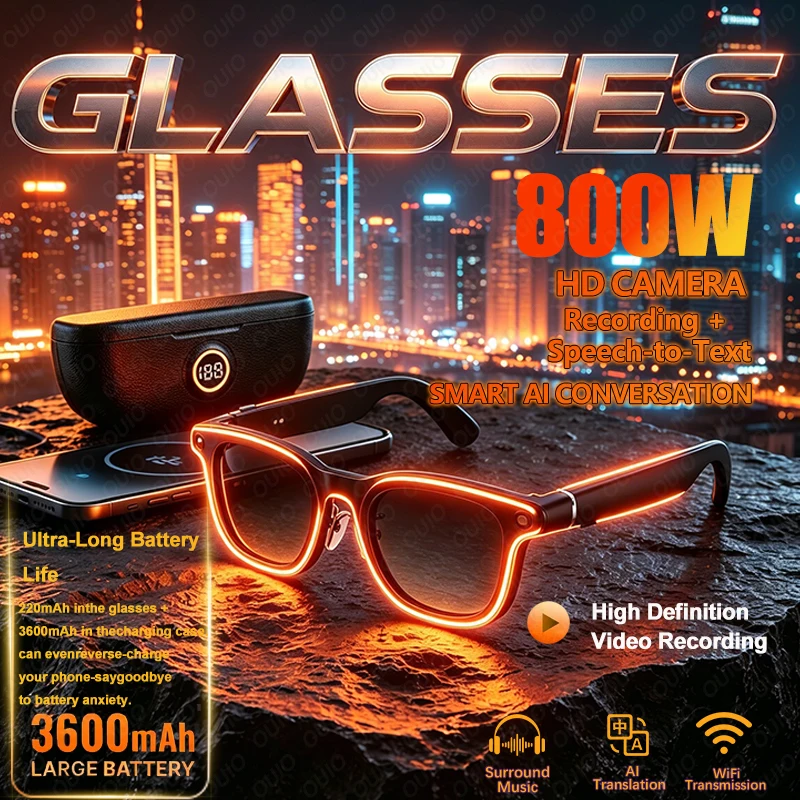 

New 800W HD Camera Smart Glasses AI Speech-to-Text Translation Video Recording Music Al Smart Companion 3600mAh Smart Glasses