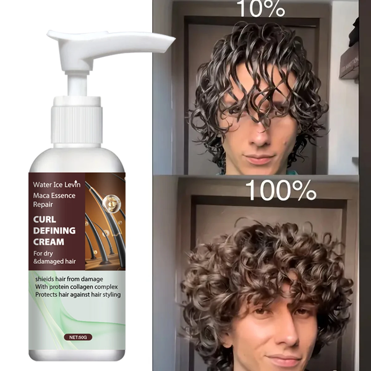 Maca Essence Curl Defining Cream with Keratin & Collagen Quick-Dry Formula for Bouncy, Shiny Curls Frizz Control Protection