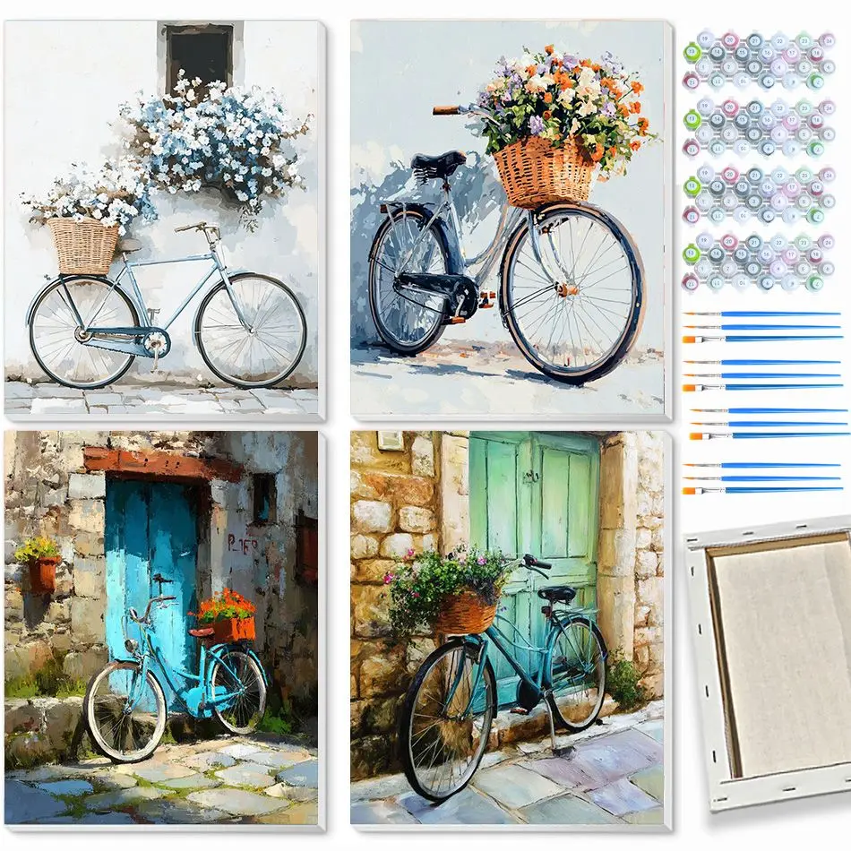 CHENISTORY bicycle Painting By Numbers Handiwork Art Diy Crafts Landscape Number Painting Handicraft Art Diy Idea