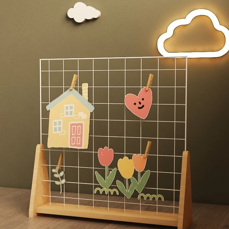 Kindergarten decoration solid wood floor-to-ceiling desktop display shelves, free installation grids, screen-type flower stands,