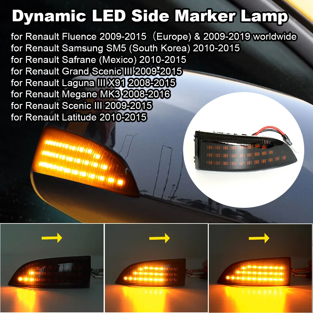 

For Renault Fluence Megane MK3 modified LED rearview mirror light, yellow flowing light