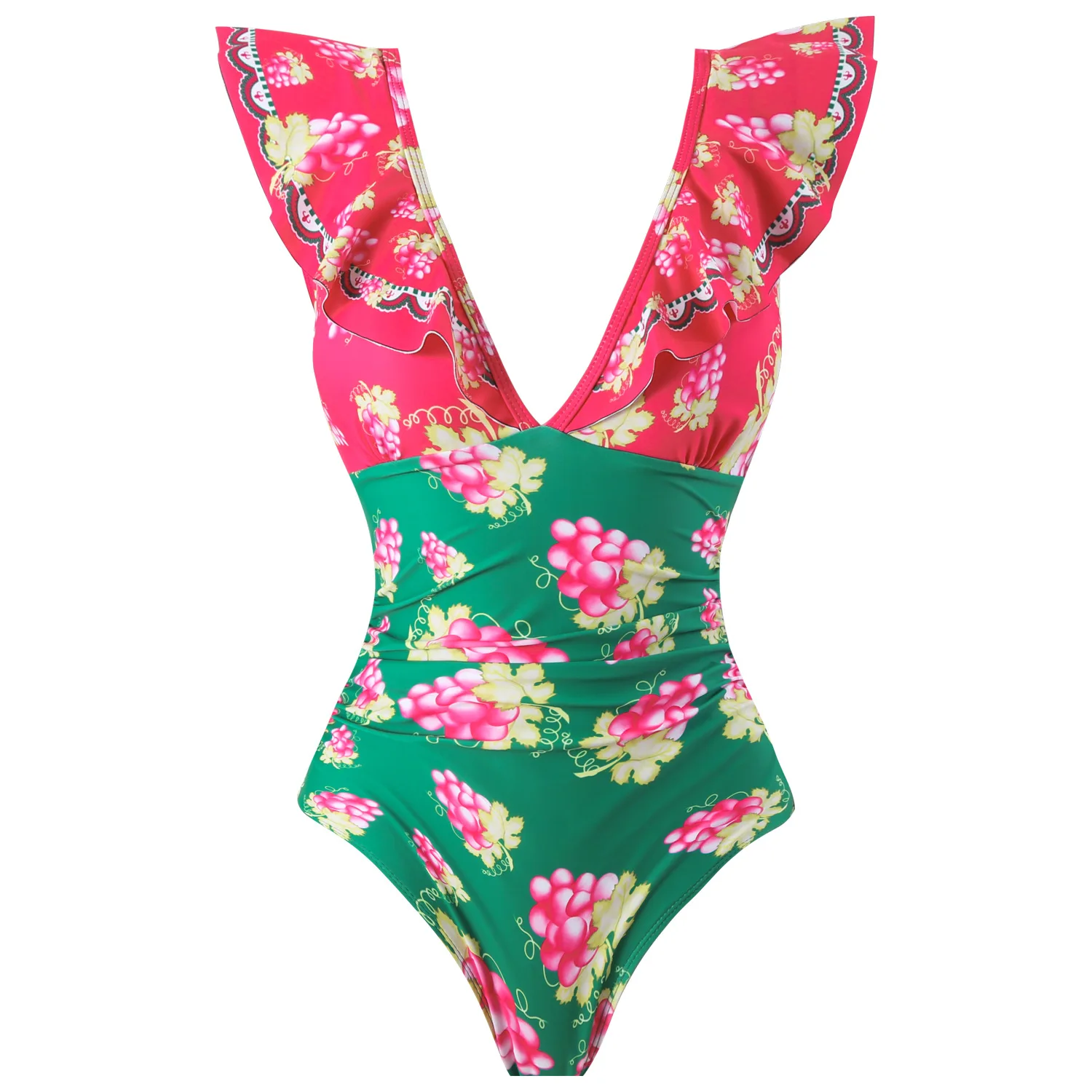 2024 Flower One Piece Swimsuit with Beach Skirt Cut Out V Neck Bathing Suit Beach Wear High Leg Bodysuit Monokini Female