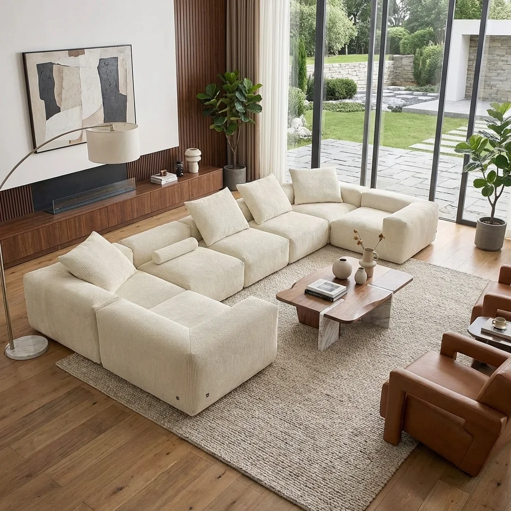 Popular Design Cloud Couches Modern Cream Style Fabric Compressed Sofa Soft Foam Lazy comfort Sofa Set