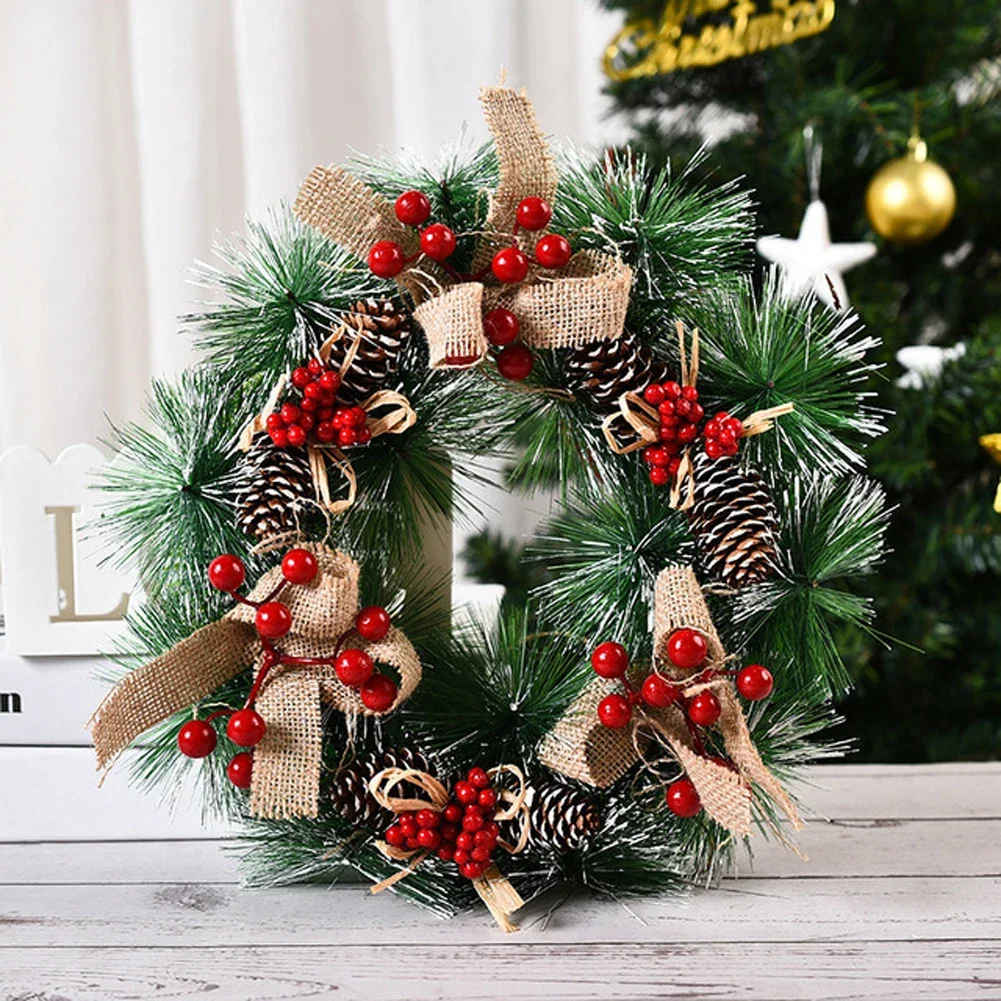 1 Stück Weihnachtskränze für die Haustür, Weihnachtsdekorationen, Winterkränze, dekorativer Kranz für Zuhause mit Blumen, Tannenzapfen für Party – Detail 16