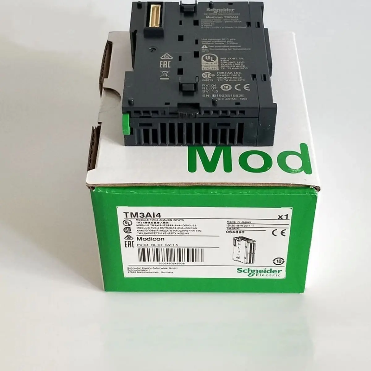 TM3AI4 analog input module, Modicon TM3, 4 inputs, screw, 24V DC