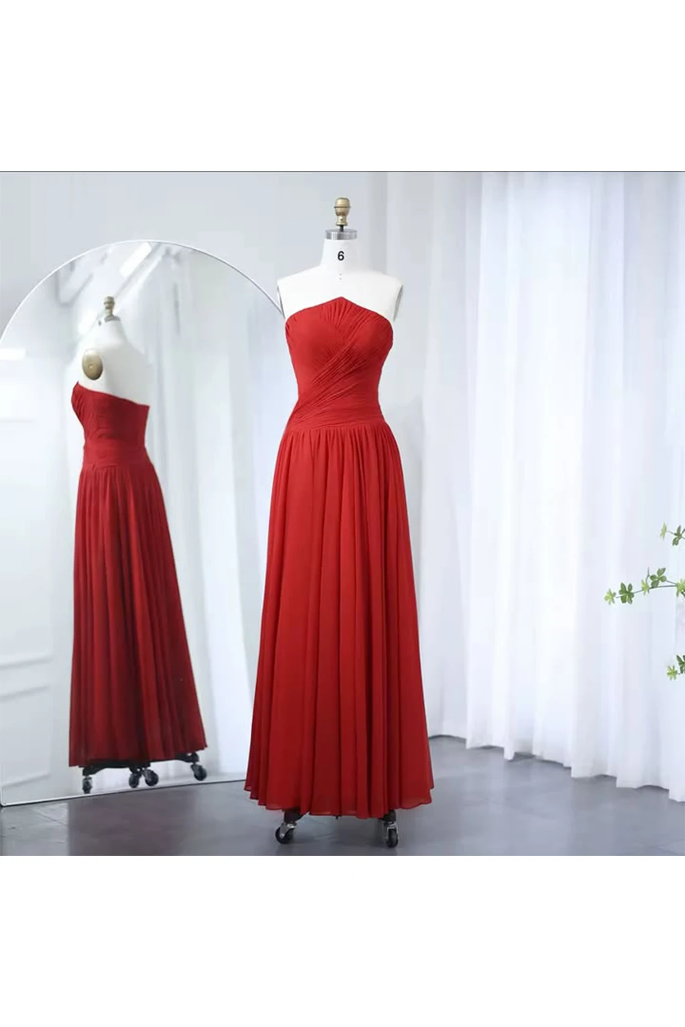 

QR Customized Women Evening Dresses Strapless Pleats Elegant Prom Floor Length A-line Chiffon Zipper Luxurious Party Grown