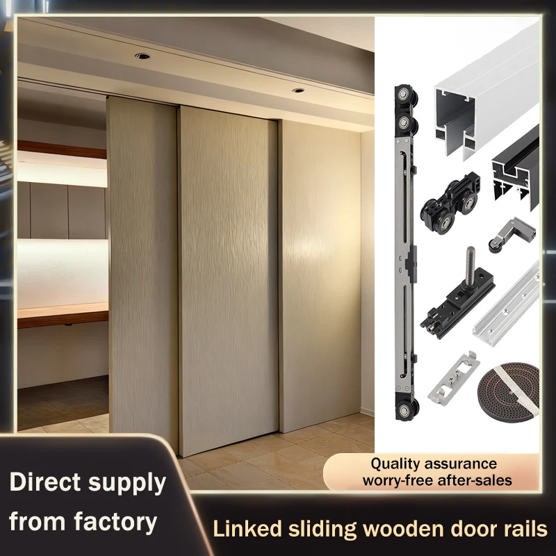 

Wood Door Sliding Hardware Hanging Track 2/3/4 Panel Linkage Bidirectional Buffer Flush Micro Gap Linear Rail System