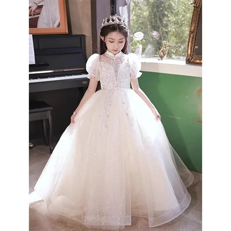 Vestido de princesa para menina e menino, vestido macio, minimalista, flor, aniversário, anfitrião, desempenho, novo, 2024