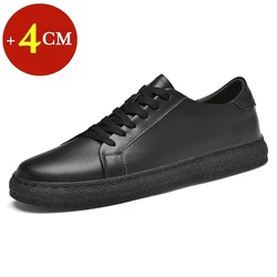 Genuine Leather Elevator Shoes for Men Flat/4cm Breathable Footwear LightWeight Sneakers Walking Shoes High Quality Soft Fashion