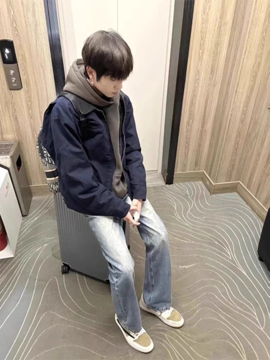 

Retro Sle Baseball Jaet Men's Autumn Winter Faionable Couple Workwear Versatile Haome irt Stand Fit Zipper Closure