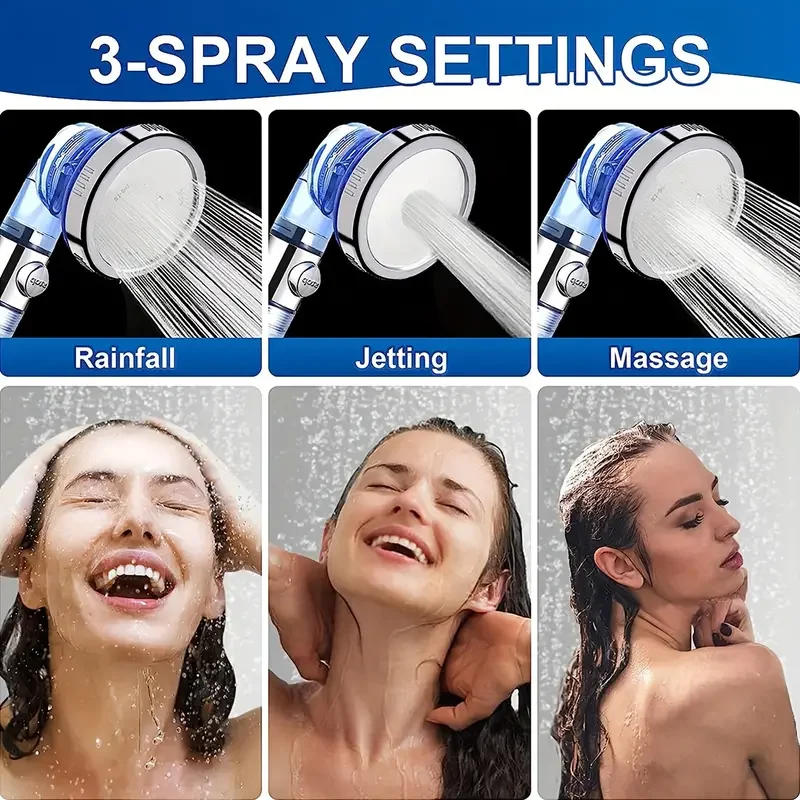 New 3-mode Negative Ion Booster Filter Shower Head One-button Water Stop Handheld Water-saving Bathroom Accessories Set