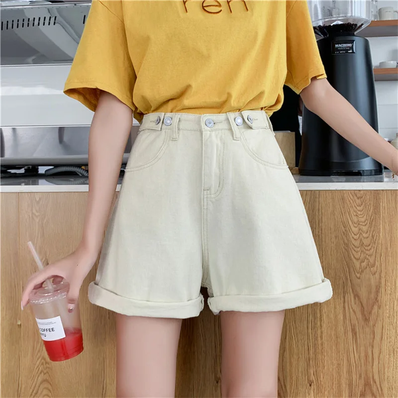 

Shorts Women All-Match Casual Denim Crimping High Waist Loose Summer Feminino Hot Office Ladies Bottom Wide Leg Short Trousers