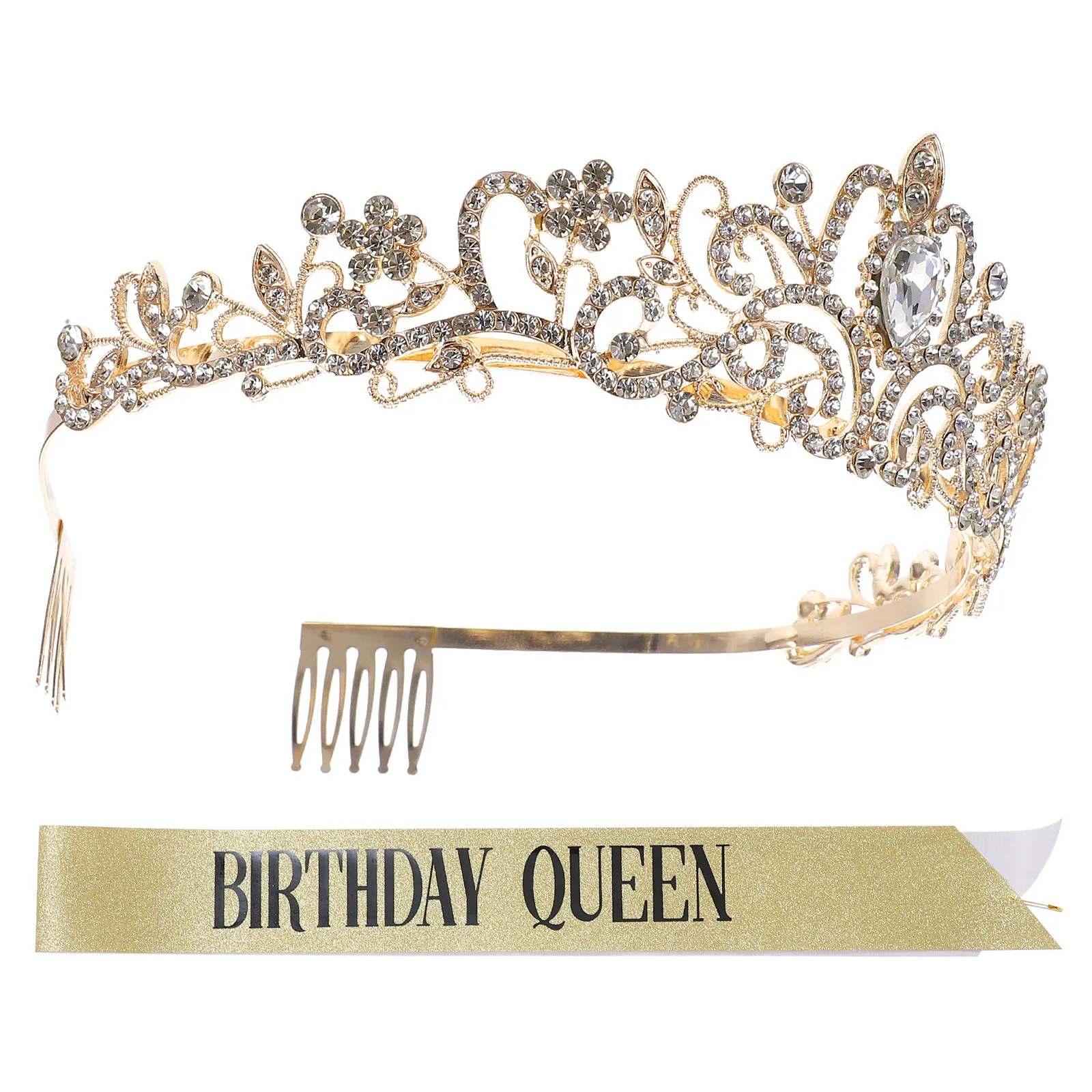 

Birthday Party Crown Sash Rhinestone Tiara Kit Premium Material Safe Comfortable Party Supply Accessory Rhinestone Tiara
