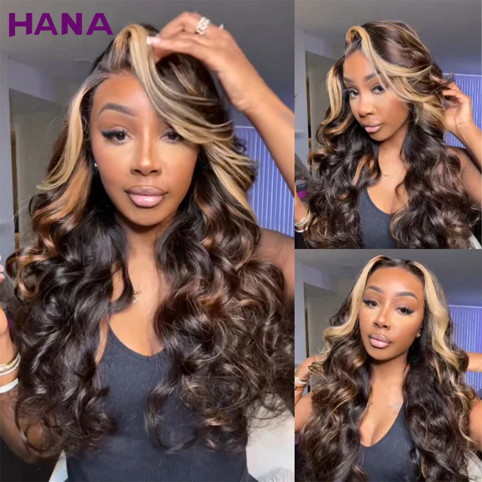 Chocolate Brown Stripe Honey Blonde Colored Body Wave 13x6 13x4 Lace Front Wigs Pre-Plucked Highlights Human Hair Wigs For Women