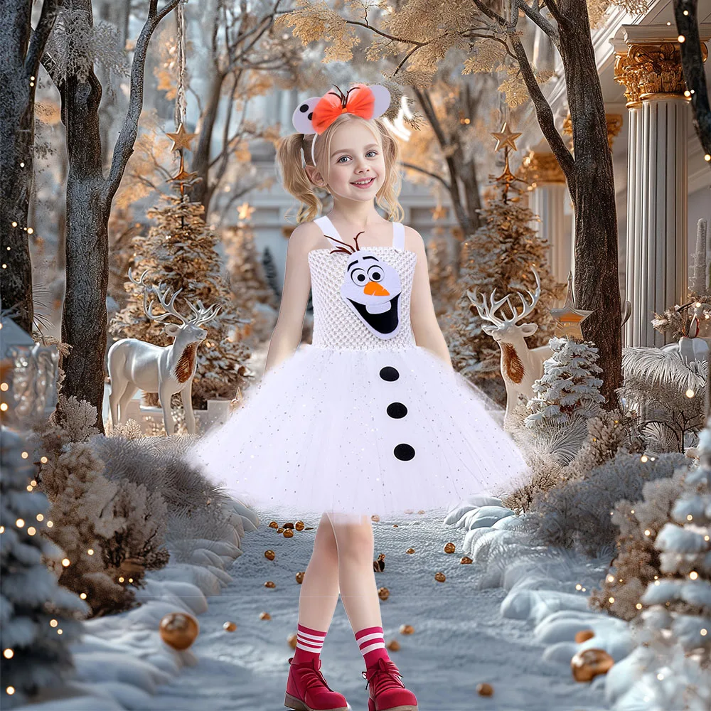 Disguise Toddler Girls Movie Snowman Costume for Baby Birthday Outfit Kids Halloween Costume for Girl Fancy Dress Up Tutu Dress