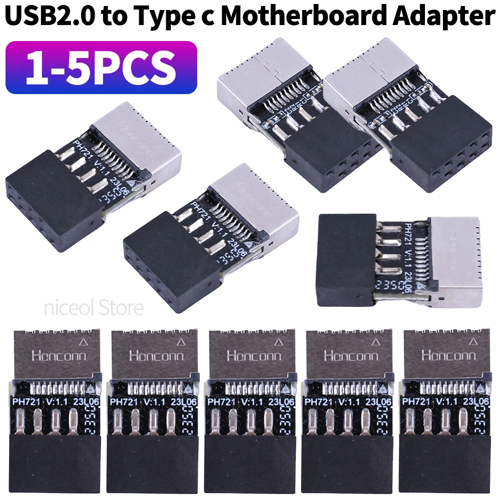 Motherboard USB2.0 9Pin To TYPE-E Female Adapter Plug & Play TYPE-C Socket 9-Pin USB 2.0 Extender Card for Mac OS/Windows Linux