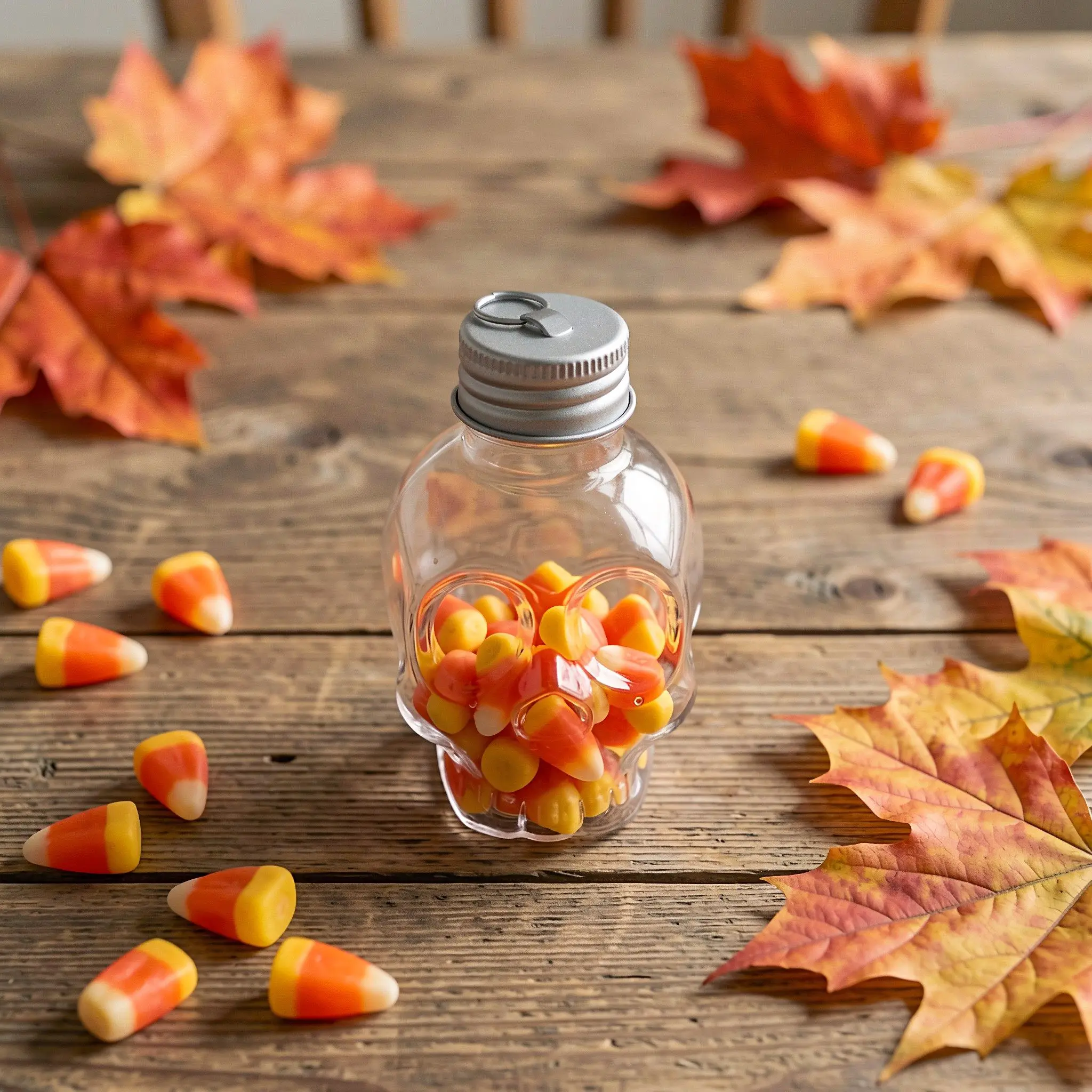 10Pcs Skull Shape Candy Storage Jar 50ml with Lid Mini Plastic Fillable Ornaments Halloween Christmas Tree Hanging Decor Bottle