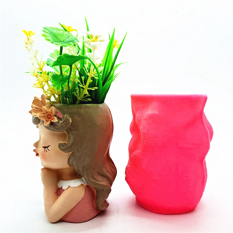 Praying little girl flowerpot silicone mold making plaster concrete resin crafts garden ornaments