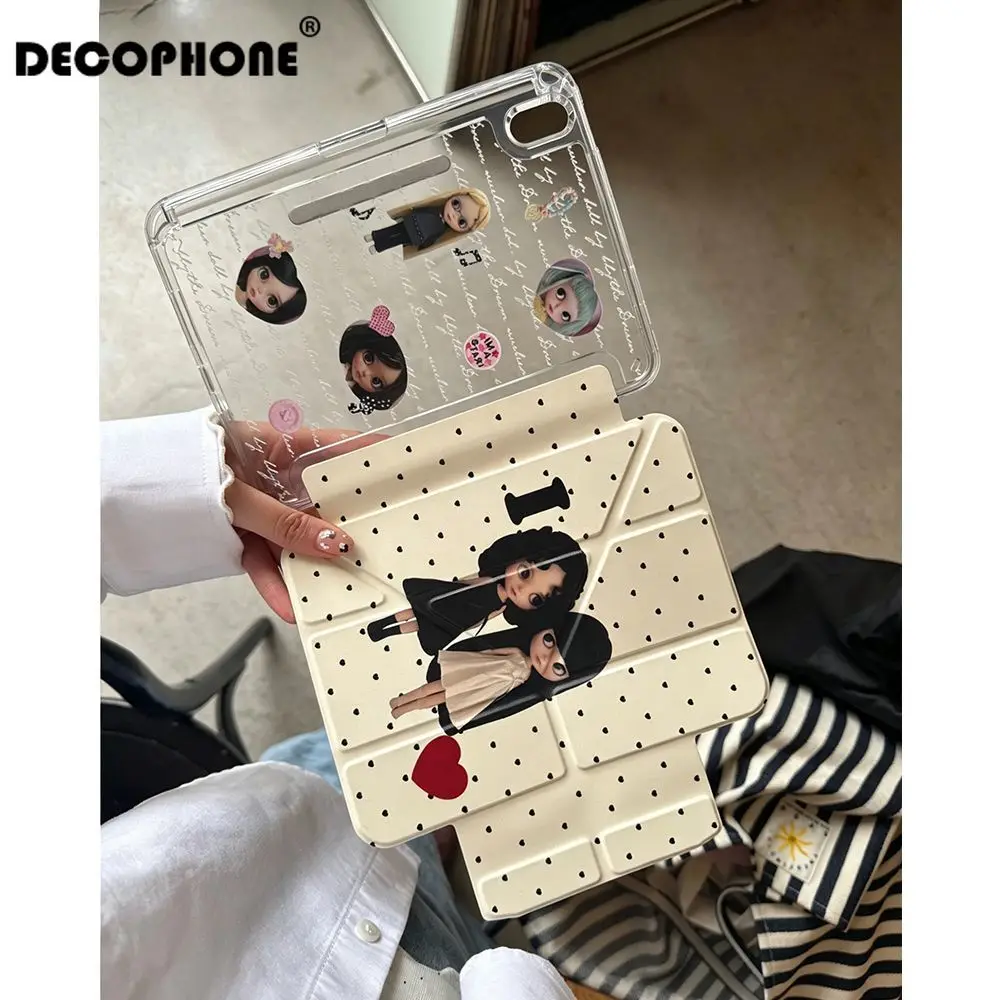 Korea ins Kawaii Girl Dots For iPad Pro 11 13 M2 M4 M3 10.2 5/6th 7/8/9/10/11th Mini 6 7 Air 3 4 5 6 Stand Cover