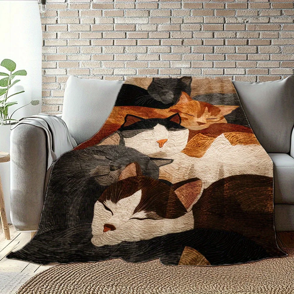 Cozy Cat Arrangement Print Flannel Blanket  Perfect for Home Decor and Cozy Nights In, Cozy