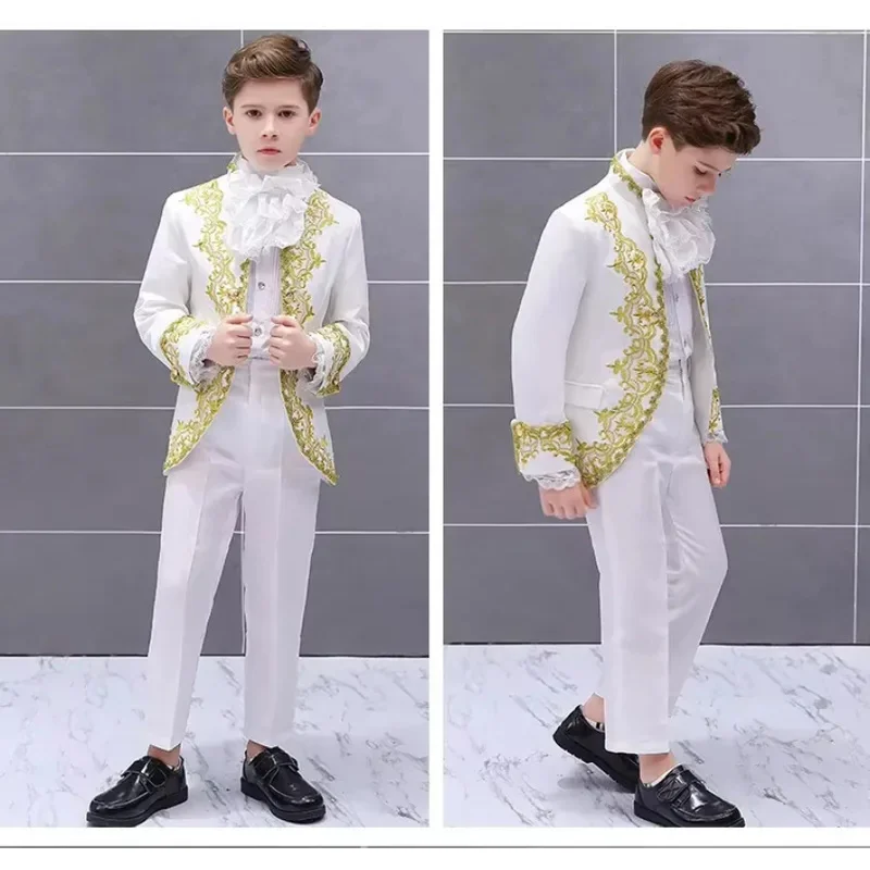 Crianças cosplay traje de príncipe medieval criança menino rei desempenho vampiro cavaleiro smoking terno carnaval fantasia vestir-se presente aniversário