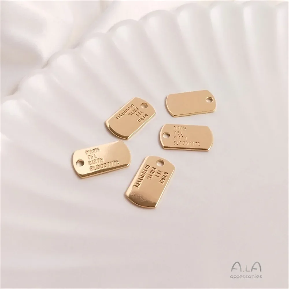

14K Gold Color Engraved letter label small hanging tag rectangular oval small pendant DIY bracelet ornaments hanging
