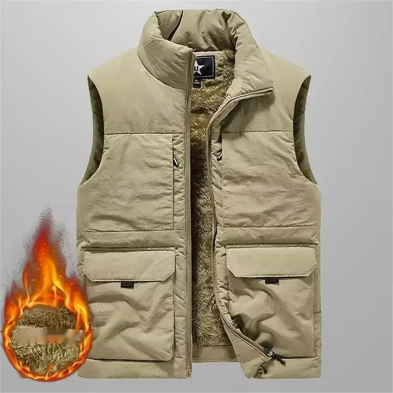 

Winter Padded Vest for Man Wool Coat Male Working Vest Coats Men Sleeveless Vest Jackets Warm Waistcoats Clothing Plus Size