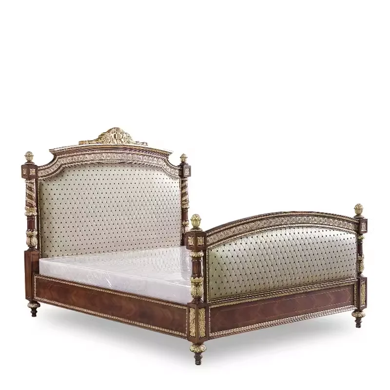 

Bedroom 1.8 meters soft bag double bed home luxury solid wood carving flower villa master bed