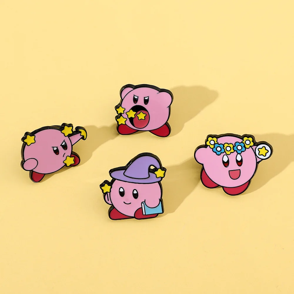 Cartoon Cute Anime Game Characters Surrounding Metal Badges Kirby Star Brooch Kirby Turmoil Star Accessories Y2k Fashion Anime