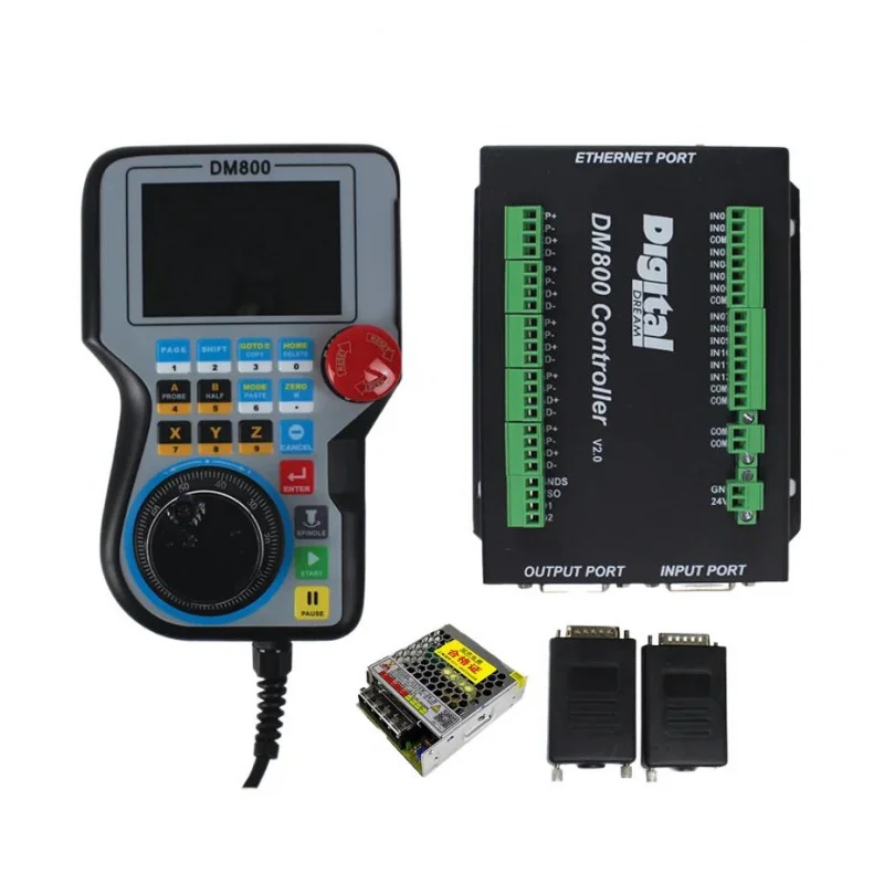 Controlador de mango CNC, sistema de control de movimiento DM800, pantalla de 3/4/5 ejes de 3,8 pulgadas más botón de parada de emergencia, compatible con código G, potencia de 75W