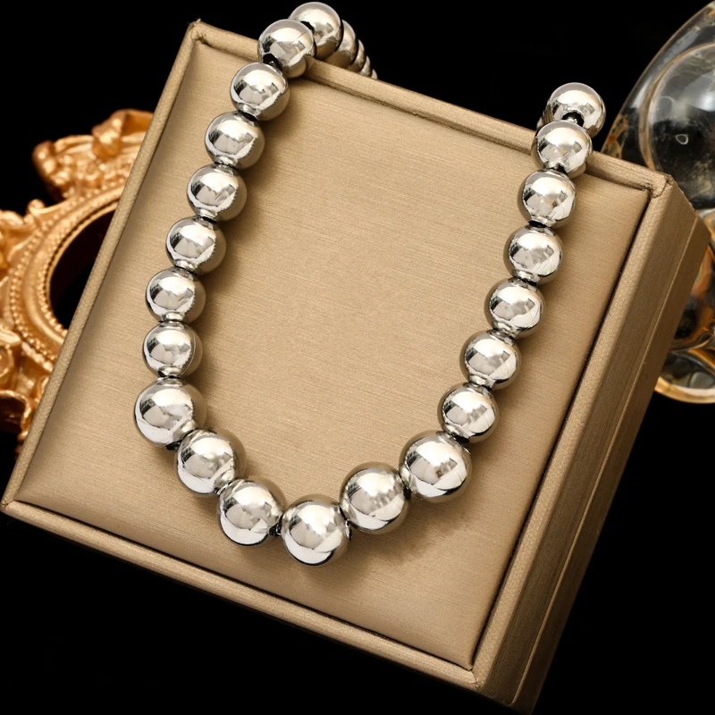 EILIECK 316L Rvs Mode Kralen Ketting Voor Vrouwen 2024 Nieuwe Effen Kralen Hals Ketting Waterdichte Sieraden Gift Colar