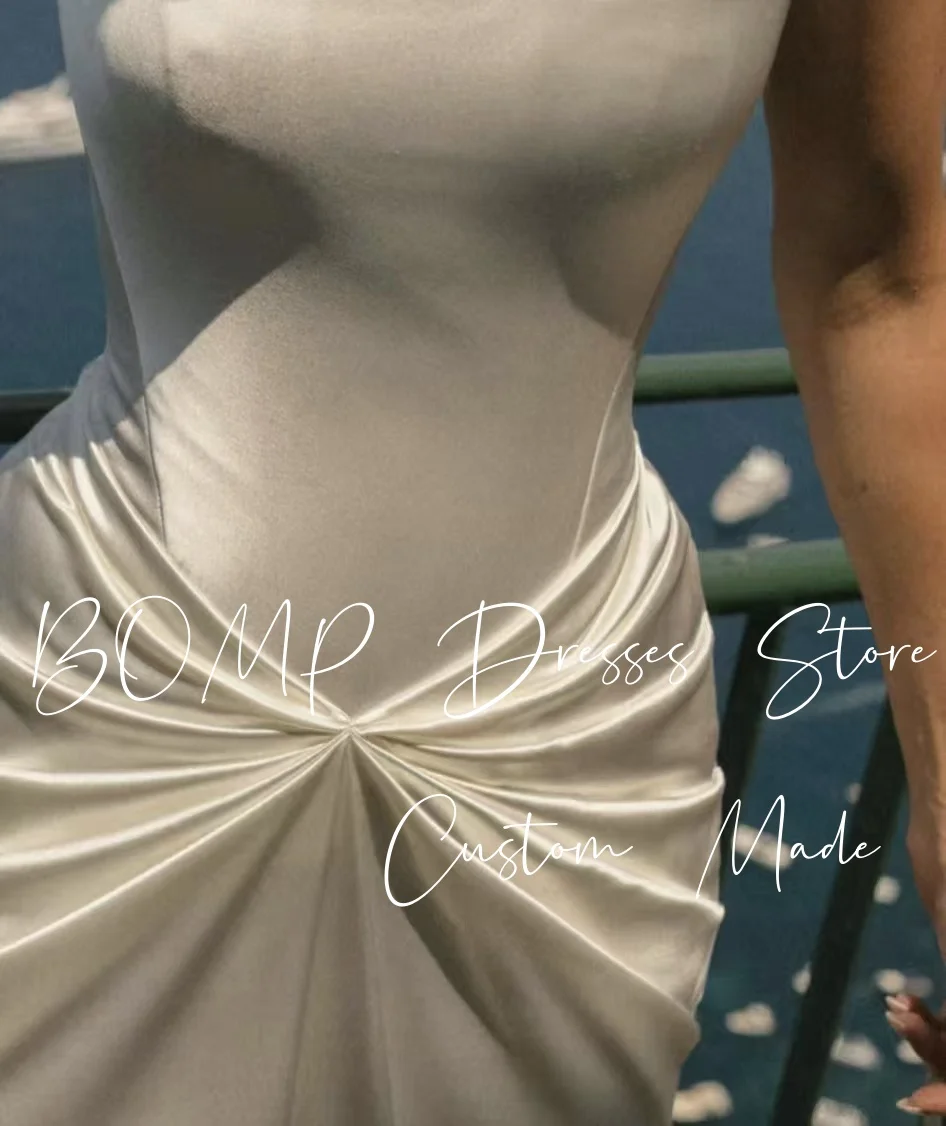 BOMP élégant plissé Robe De soirée De Mariage sans bretelles sirène balayage Train ivoire Satin Robe De mariée personnalisé classique Robe De Mariée