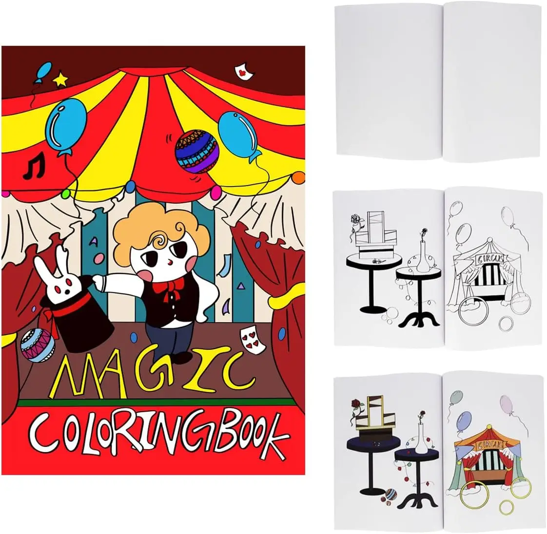 Libro de Magia para Colorear, Accesorio para Magos Profesionales - Truco de Ilusión Clásico con Temas de Circo y Magia, Listo para Usar en Presentaciones