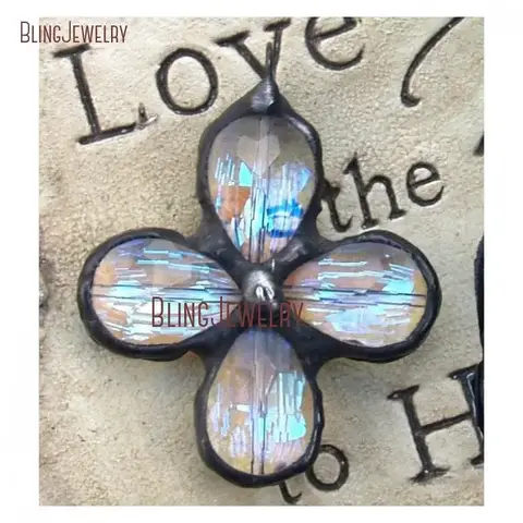 Crystal Aurora Borealis Ab Briolette Drop Cross Necklace Pendant Bohemian Metalwork Flower Religious Jewelry Charm Supplies