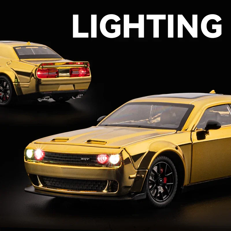 1:24 Dodge Challenger Hellcat Redeye 합금 자동차 모델 소리와 빛 풀백 어린이 장난감 수집품 생일 선물