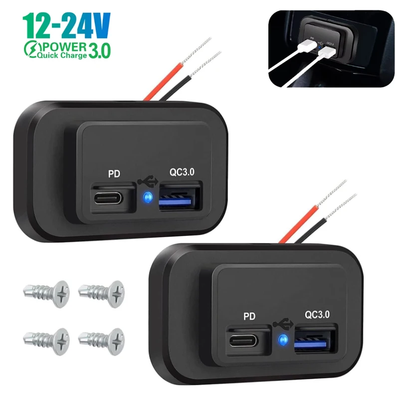12V RV USB Outlet, 18W QC3.0 USB A Port & 30W PD USB C Port, Surface Mount Charging Socket Panel with LED Light for Car Marine
