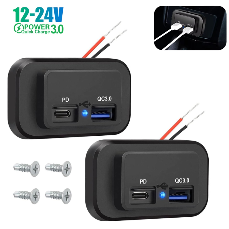  12V RV USB Outlet, 18W QC3.0 USB A Port & 30W PD USB C Port, Surface Mount Charging Socket Panel with LED Light for Car Marine 