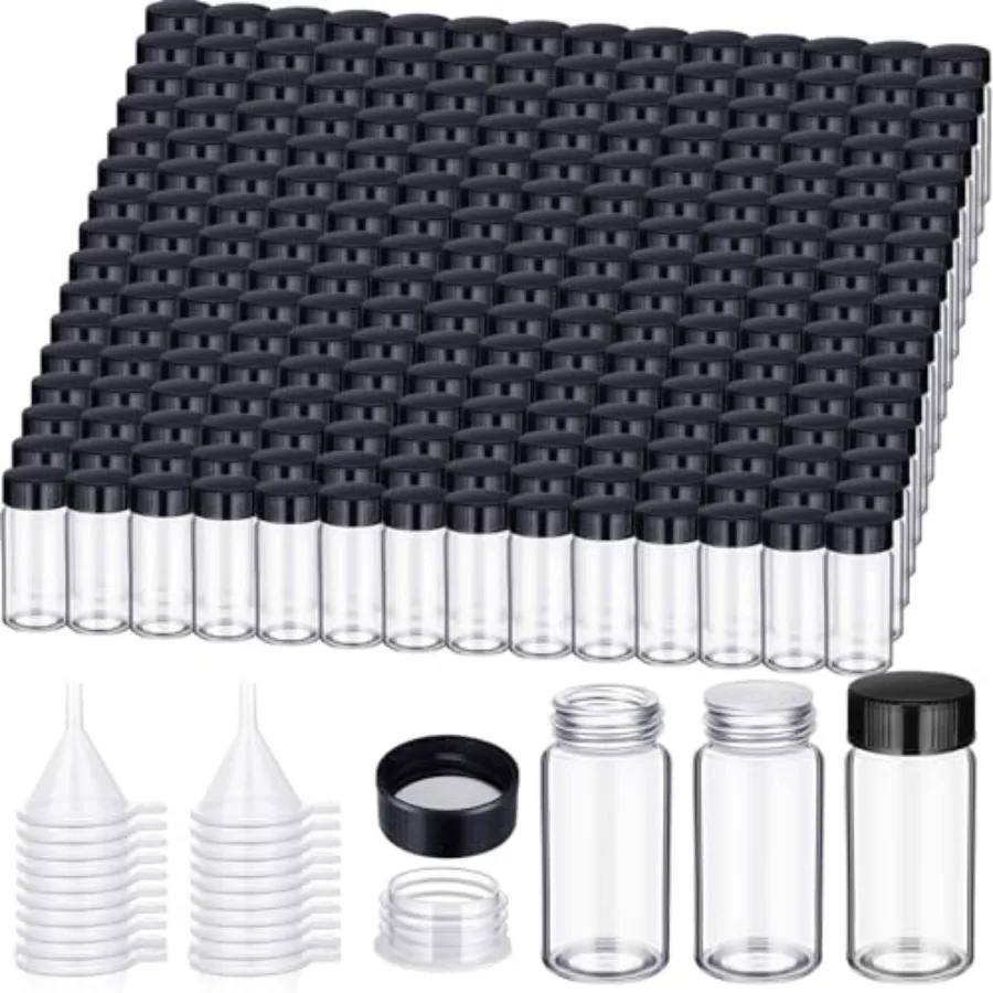 

Ziliny Pack 20 ml Glass Vials Clear Small Empty Glass Sample Bottles with Screw Cap Plastic Stoppers Shims and Plastic Mini Fun