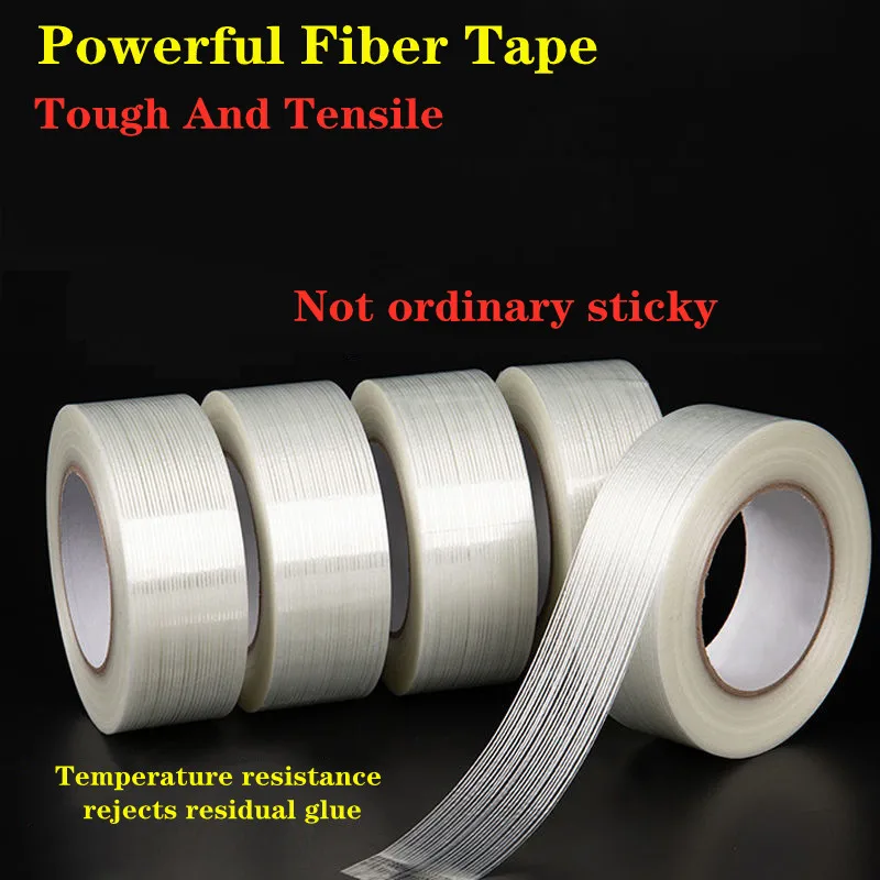 1 Roll 50M Strong Glass Fiber tape Transparent Striped Single Side Adhesive Tape Industrial Strapping Packaging Fixed Seal