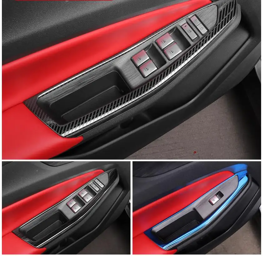 For Changan CS55 PLUS 2022 2023 Car Door Window glass Lift Control Switch Panel Stainless carbon black Stickers Accessories