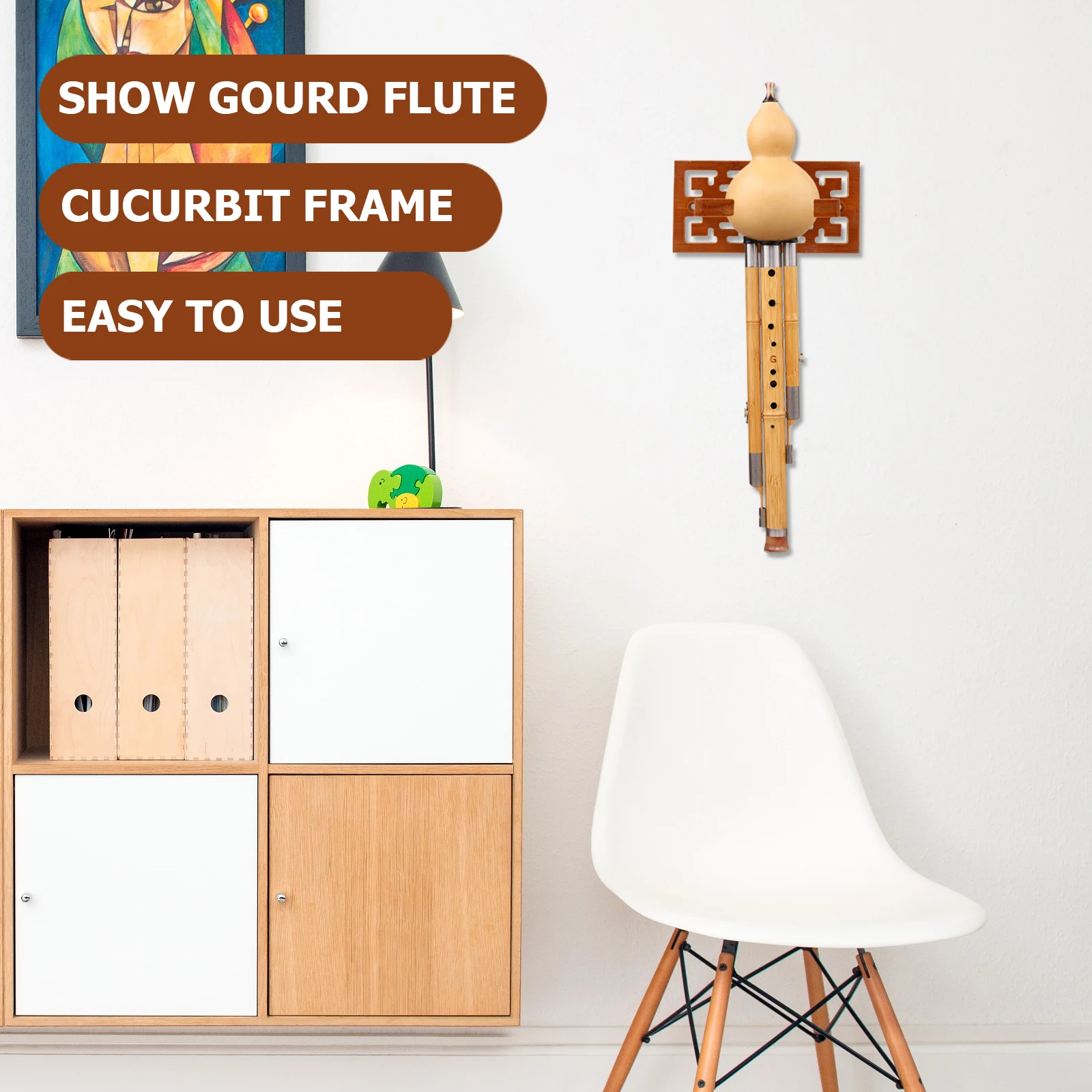 

Wall Hook Instrument Rack Cucurbit Flute Wall-Mounted Shelf Storage Holder Wood Display Wooden Hanging