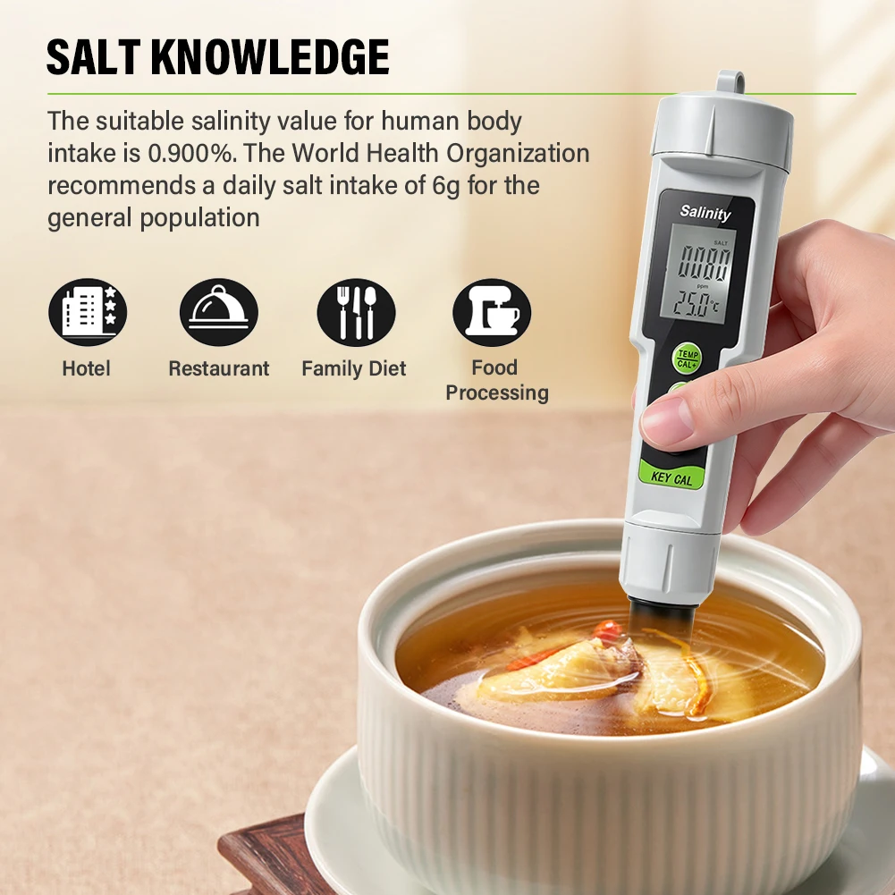 Yieryi Digital Salinity Meter 0-199.9 PPt Salinity Tester ATC For Aquarium Seawater Aquaculture Swimming Pool